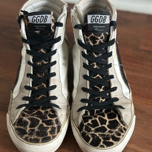 Golden Goose Shoes - Golden Goose Leopard Print High-Top Sneakers